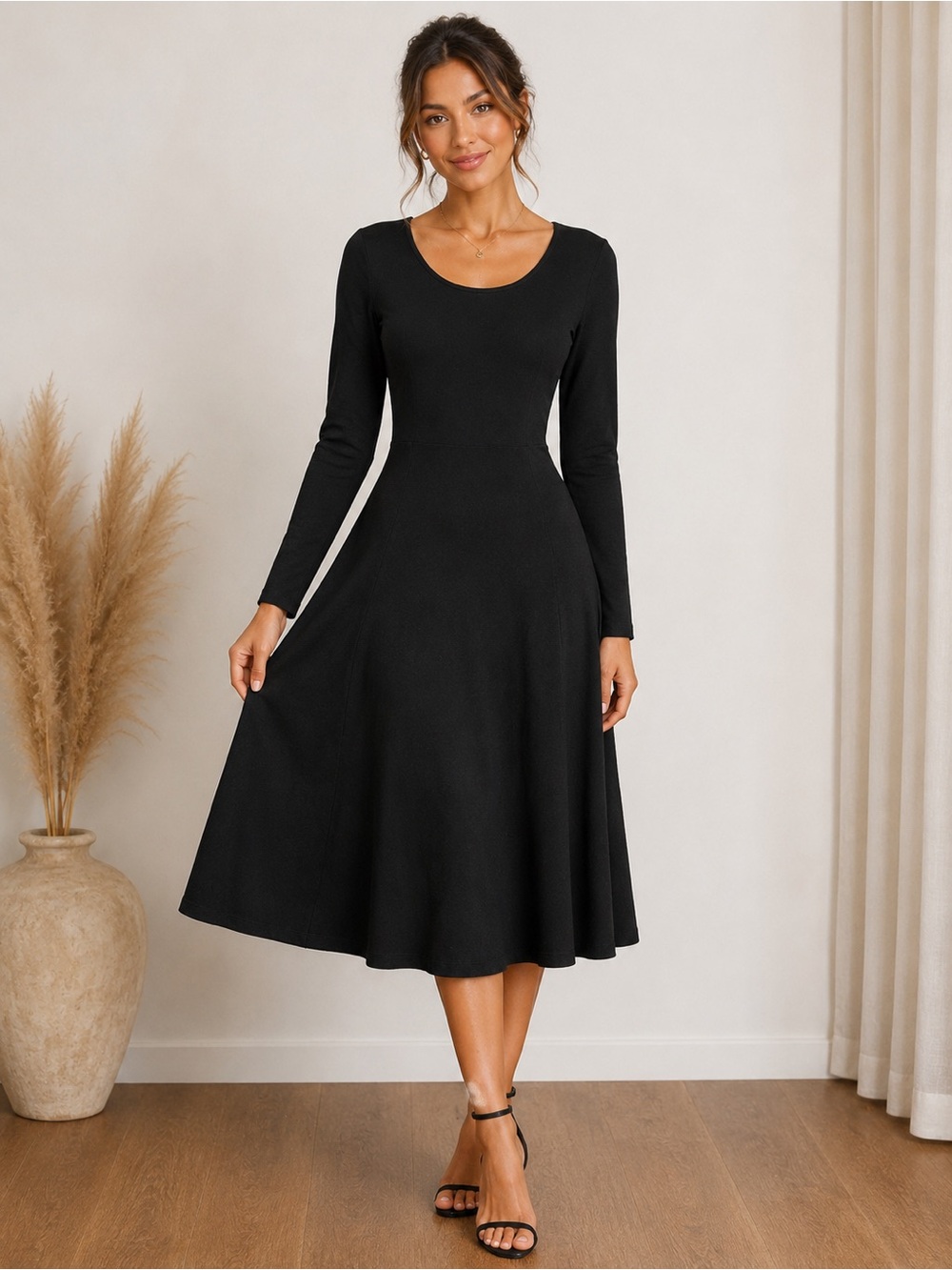 Black Label Ralph Lauren 100% Cashmere Fit & Flare Black Midi Dresso